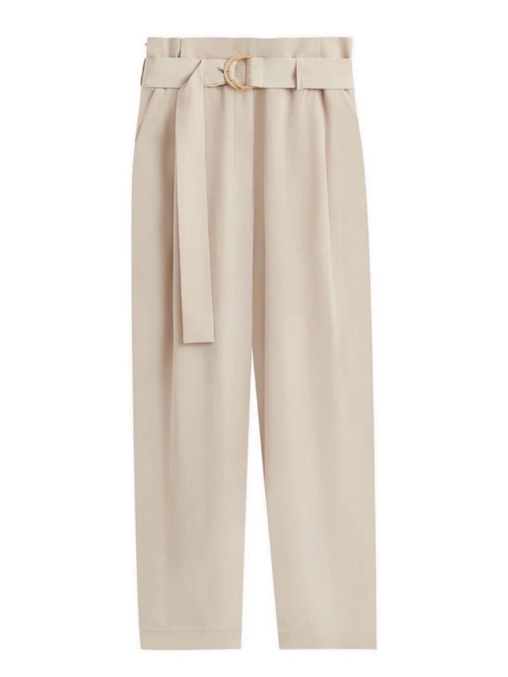 Cuyana Sand High-Waist Paperbag Trousers with Belt
